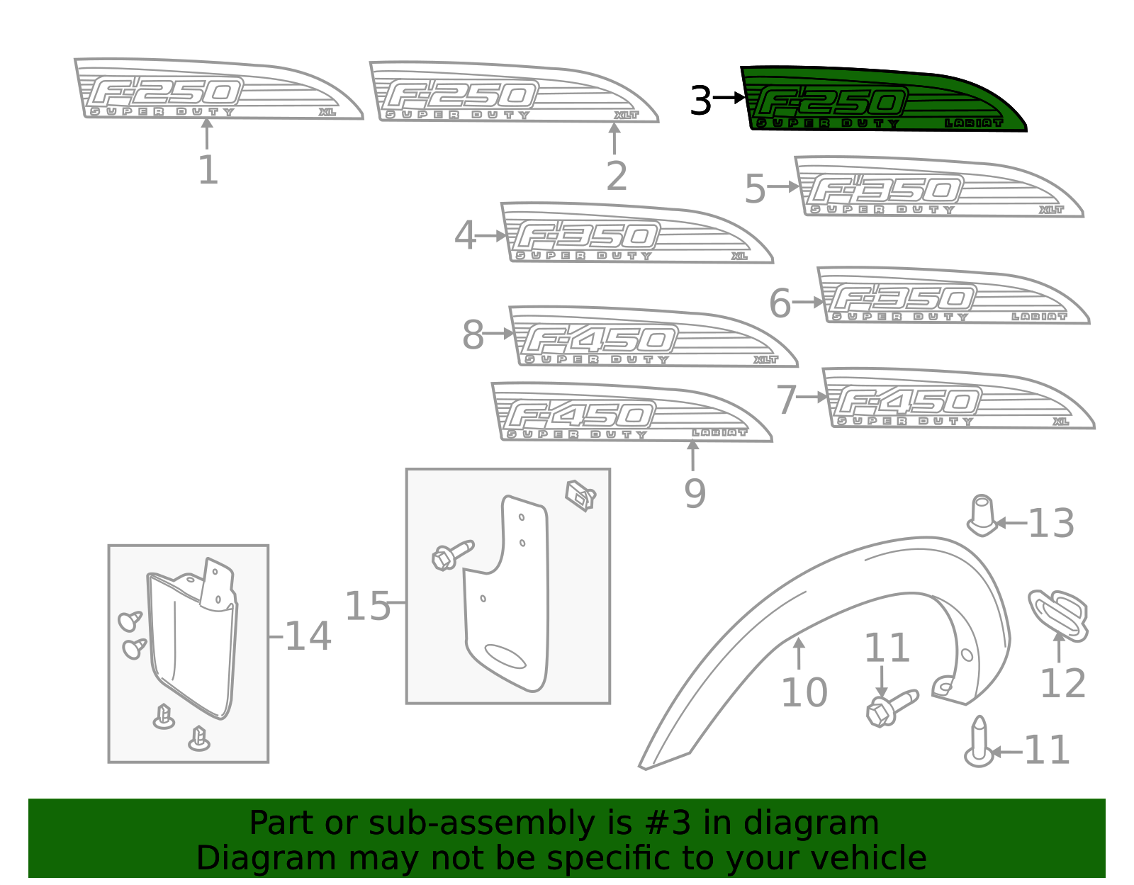 2011-2016 Ford F-250 Super Duty Nameplate - Passenger Side (RH) CC3Z ...
