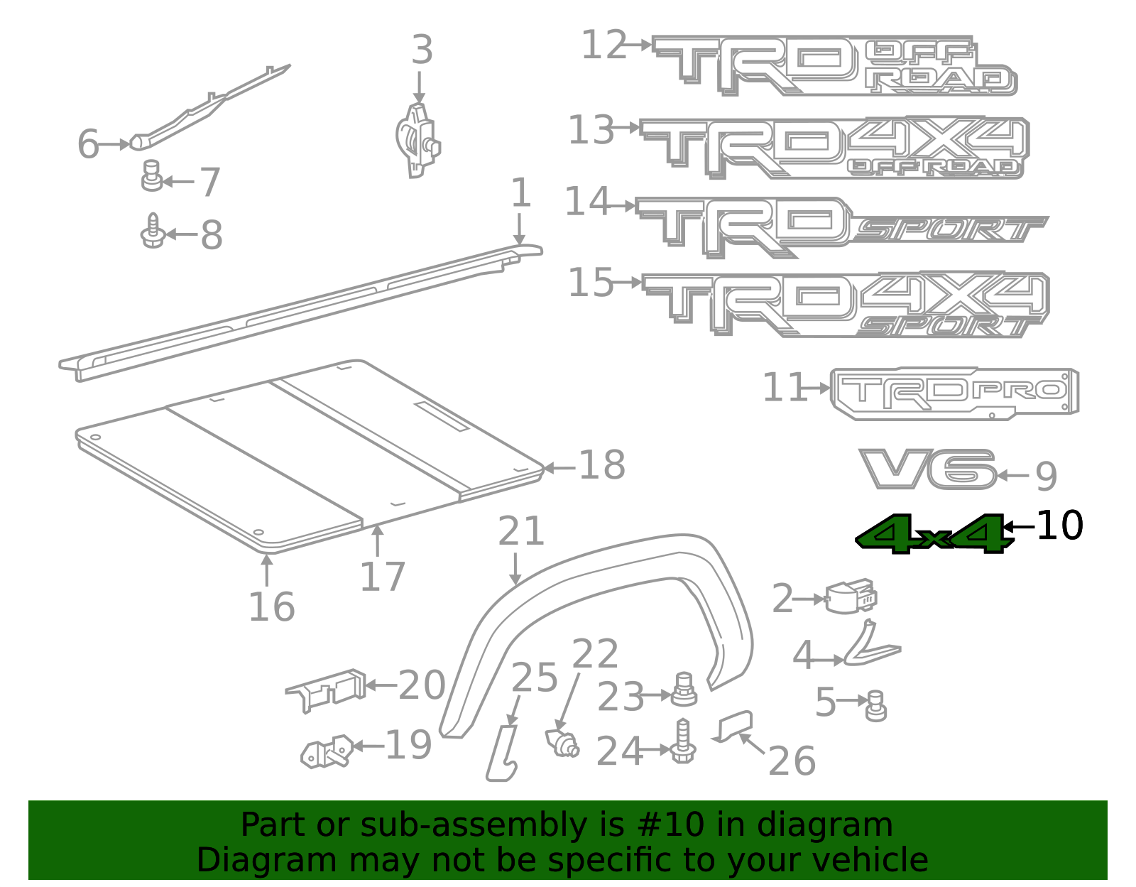 Genuine Toyota Tacoma Black 4x4 Emblem | Tailgate | 2020-2023