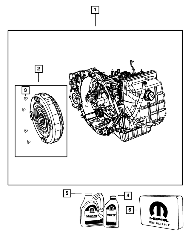 R8071389AE - 62TE; 6-Speed; Automatic Transaxle: With Torque Converter Transmission Kit, Remanufactured for Mopar Image