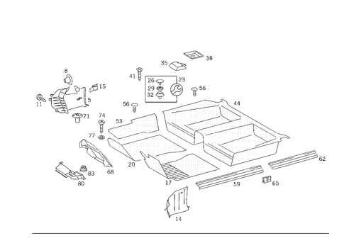 Front Panel Pillar Panelling, Lining on Floor for 1989 Mercedes-Benz 300TE #1