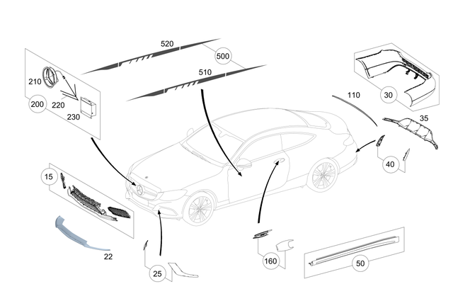 2059871400 - Exterior Detachable Parts: Decorative Stripe for Mercedes-Benz: C43 AMG, C63 AMG, C63 AMG S Image