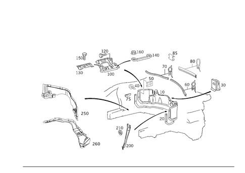 Engine Compartment Partition Panel, Wheelhouse Attachment Parts for 2008 Mercedes-Benz CLK550 #0