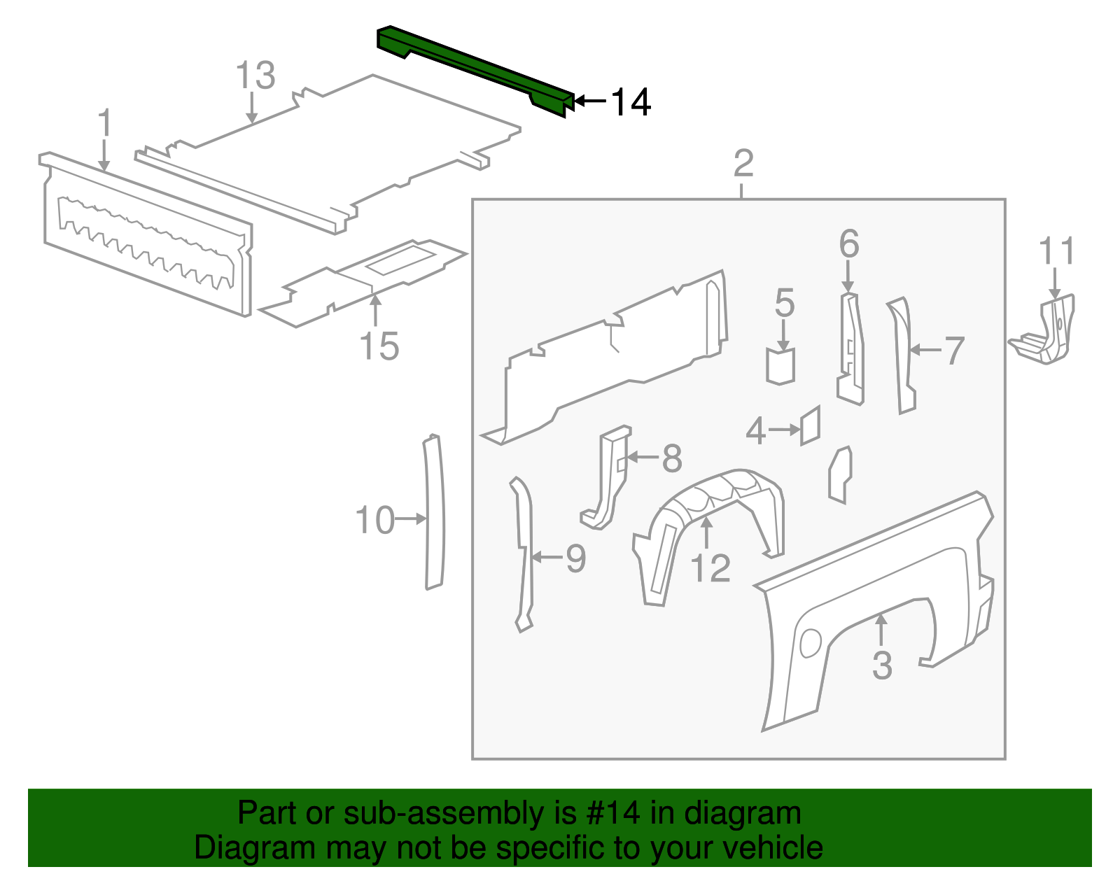 2014-2019 GM Rear Pickup Box Cross Sill with Reinforcements 23355803 ...