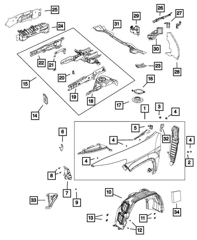 « 68232818AB – Body Sheet Metal Except Doors : Montage D`aile Support, Côté Droit, Avant pour Mopar Image »