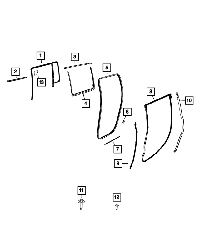 68406319AH - Doors, Door Mirrors and Related Parts: Rear Door Opening Weatherstrip, Left for Mopar Image