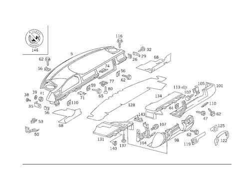 Instrument Panel & Body Parts Used for Co-Driver Airbag for 1988 Mercedes-Benz 300TE #0
