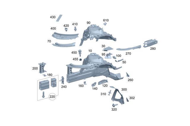 2236203202 - Front-End Assembly, Front Panel: Wheel Well for Mercedes-Benz: 350SD, Maybach S580, Maybach S680, S500, S580, S580e, S63 AMG E Performance Image image