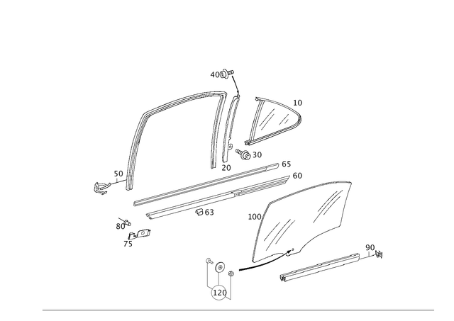 2037300100 - Rear Doors: Side Window, Fixed for Mercedes-Benz: C230, C280, C32 AMG, C350, C55 AMG Image image