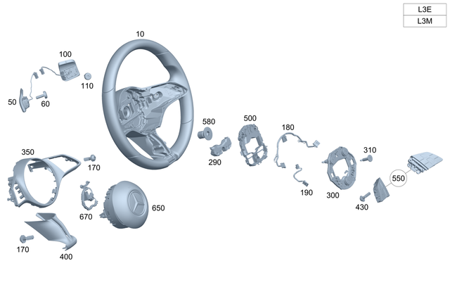 994605108 - Steering: Steering Wheel for Mercedes-Benz: EQE 350 SUV, EQE 350+ SUV, EQE 500 SUV, EQE AMG SUV, EQS 450 SUV, EQS 450+ SUV, EQS 580 SUV, GLB250, GLB35 AMG, GLE350, GLE450, GLE450e, GLE53 AMG, GLE580, GLE63 AMG S, GLS450, GLS580, GLS63 AMG, Maybach GLS600 Image image