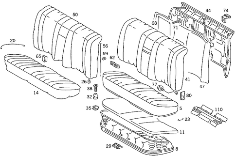 Rear Seat Cushion, Rear Backrest for 1988 Mercedes-Benz 560SEL #0