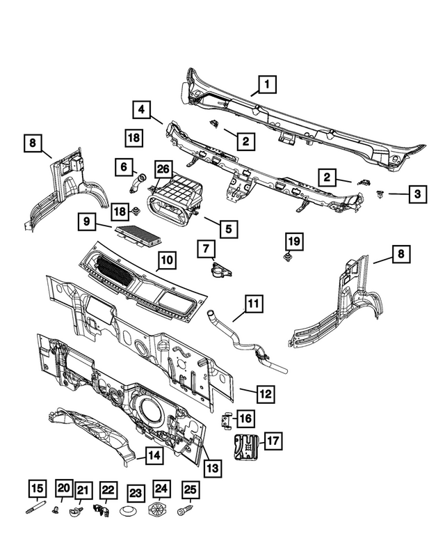 « 68134625AA –  : Grille D`auvent Couvercle, Côté Gauche pour Mopar Image »