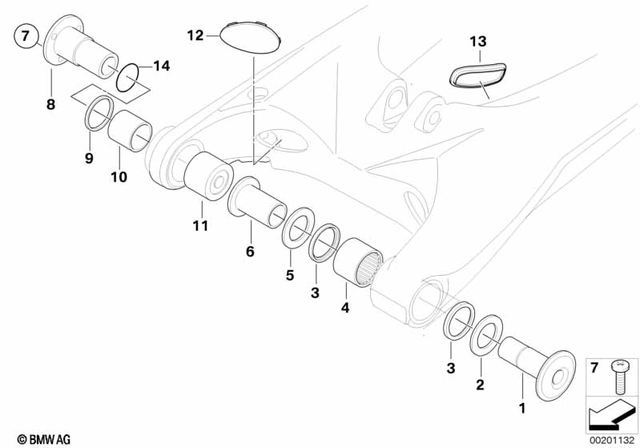 33177696664 - Rear Axle, Rear-Wheel Drive, Suspension: Bearing Pin, Left -  for BMW-Motorrad Image