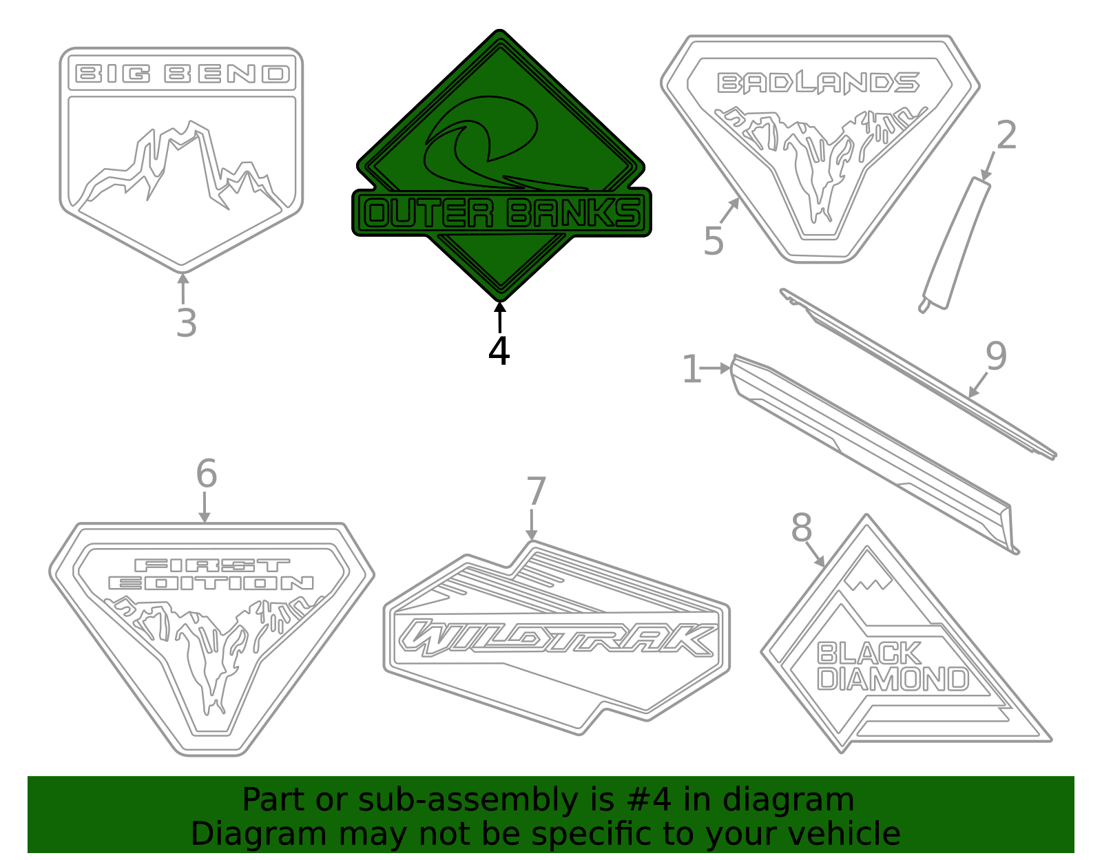 M1PZ-16720-C - High-Quality Door Emblem for 2021-2025 Ford Bronco Sport ...