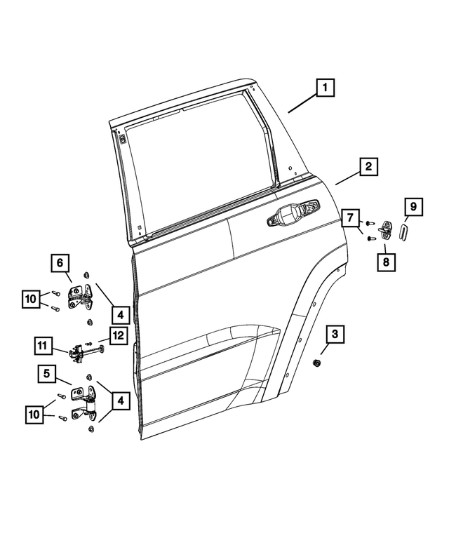 68458098AJ - Doors, Door Mirrors and Related Parts: Rear Door, Right for Jeep: Grand Cherokee L Image