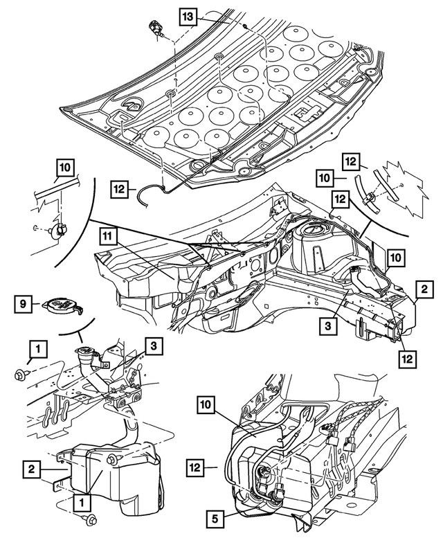 5102249AA - Wiper/Lock Cylinder and Keys: Washer Reservoir Filler Neck for Mopar Image