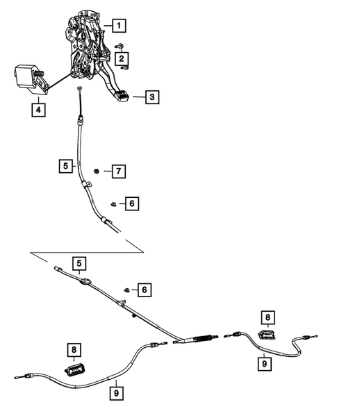 Parking Brake Lever, Cables, and Rear Disc Park Brake Assembly for 2012 Dodge Durango #1