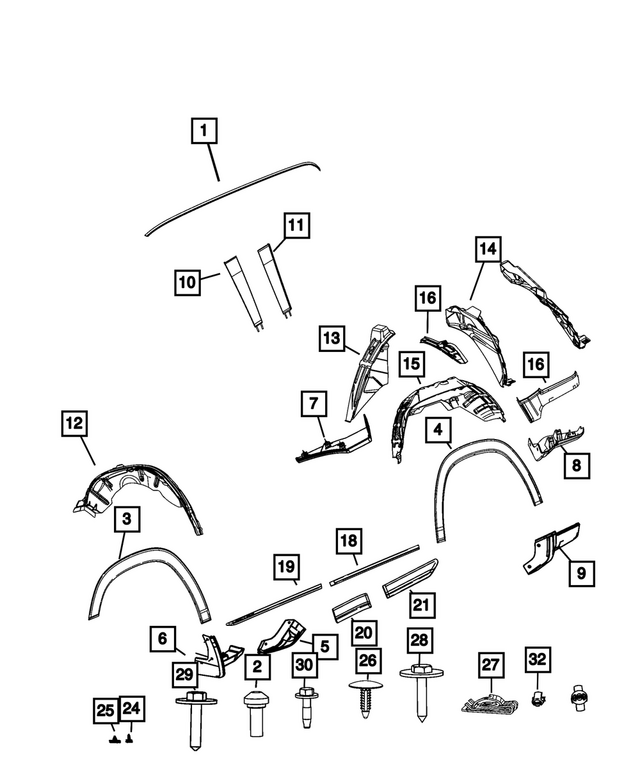 68540611AA - Exterior Ornamentation: Attaching Clip for Mopar Image image
