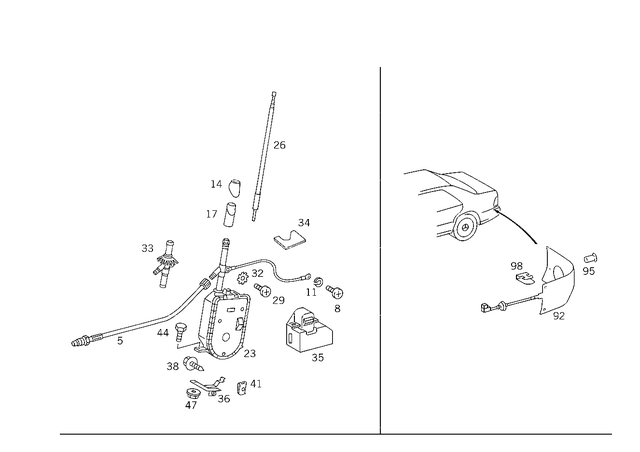 1298201075 - Electrical System: Antenna for Mercedes-Benz: 400E, 400SEL, 500E, 500SEL, 500SL, 600SEL, 600SL Image image