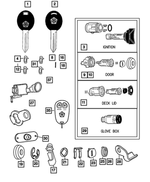 4778448 - Wiper/Lock Cylinder and Keys: Glove Box Lock Cylinder for Chrysler: 300M, Concorde, PT Cruiser, Sebring, Town &amp; Country, Voyager | Dodge: Caravan, Grand Caravan, Intrepid, Stratus, Viper | Jeep: Liberty Image