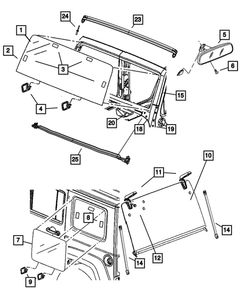Glass and Rear View Mirror for 2007 Jeep Wrangler #0