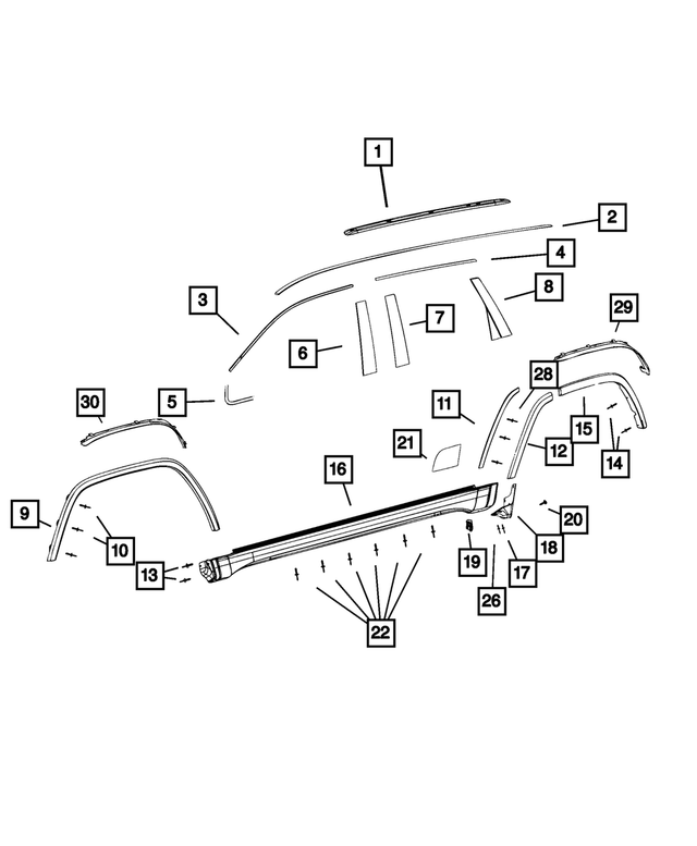 5QJ76TZZAA - Exterior Ornamentation: Wheel Flare Molding, Right for Jeep: Grand Cherokee Image