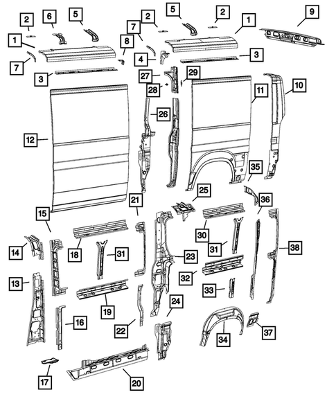 Aperture Panel and Pillar Supports for 2016 Ram ProMaster 1500 #3