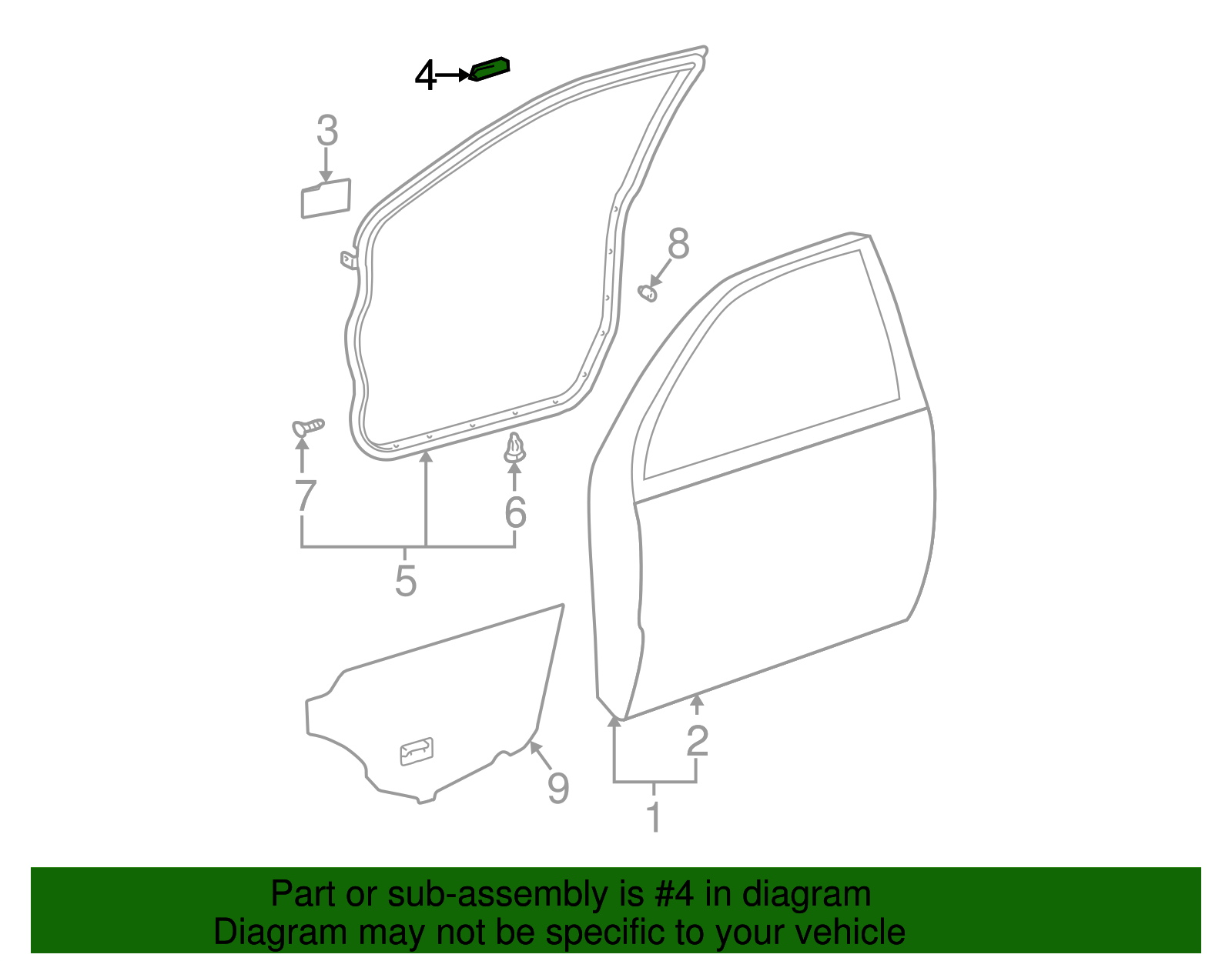 Passenger Side Front Door Glass For 2002-2006 Toyota Camry (US Built) – Green Tint, Right RH