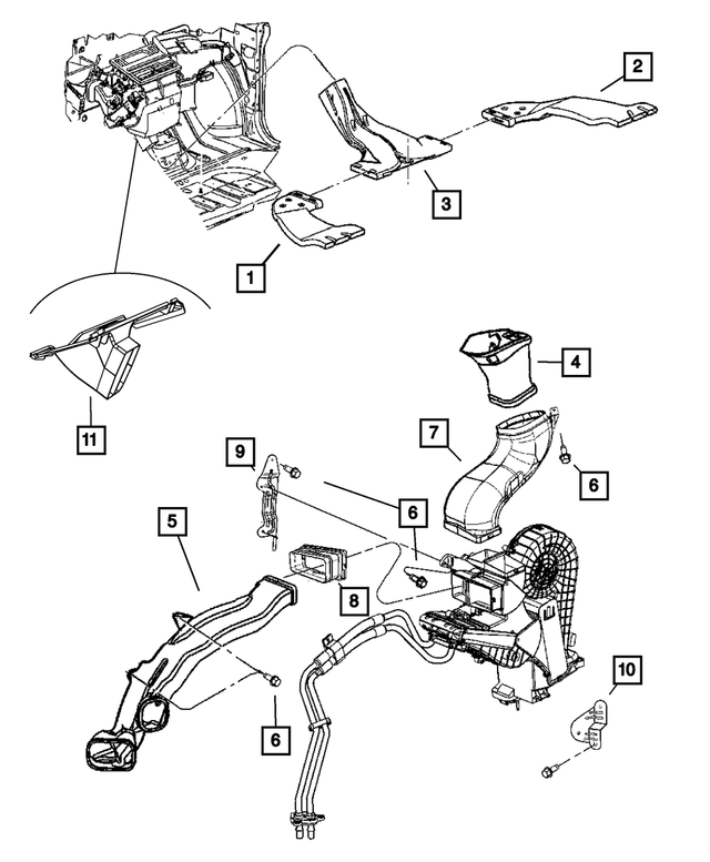 4677727AA - Air Conditioning &amp; Heater: Floor Distribution Duct, Left for Mopar Image