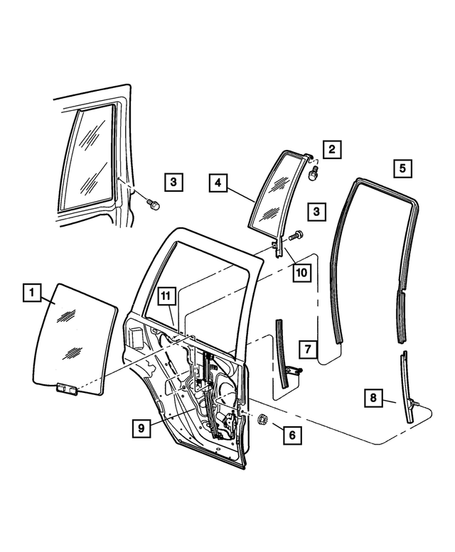 « 55136065AB – Doors and Related Parts : Porte Arrière Glace, Côté Gauche pour Mopar Image »