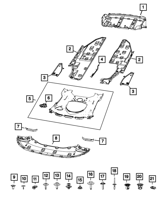 68424886AB - Frame, Bumper and Fascia: Floor Pan Shield, Right for Mopar Image