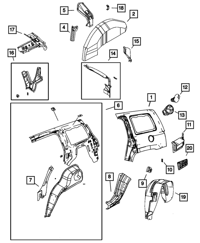 5115210AB - Body Sheet Metal Except Doors: Wheelhouse Plate, Right for Mopar Image