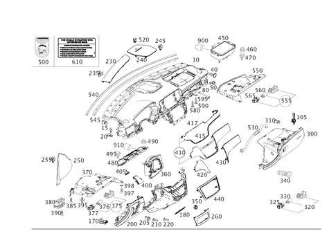 Instrument Panel and Glove Compartment Housing with Front Passenger Airbag for 2019 Mercedes-Benz GLE63 AMG S #0