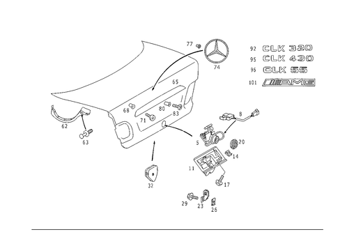 Rear Lid Latch-Type Lock, Rear Lid Attachment Parts for 2002 Mercedes-Benz CLK430 #1