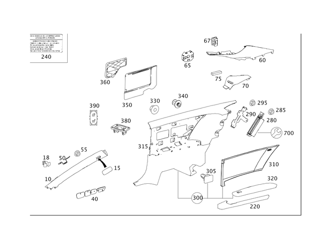 2166900225 - Covering and Lining: Trim, a-Pillar for Mercedes-Benz: CL550, CL600, CL63 AMG, CL65 AMG Image image