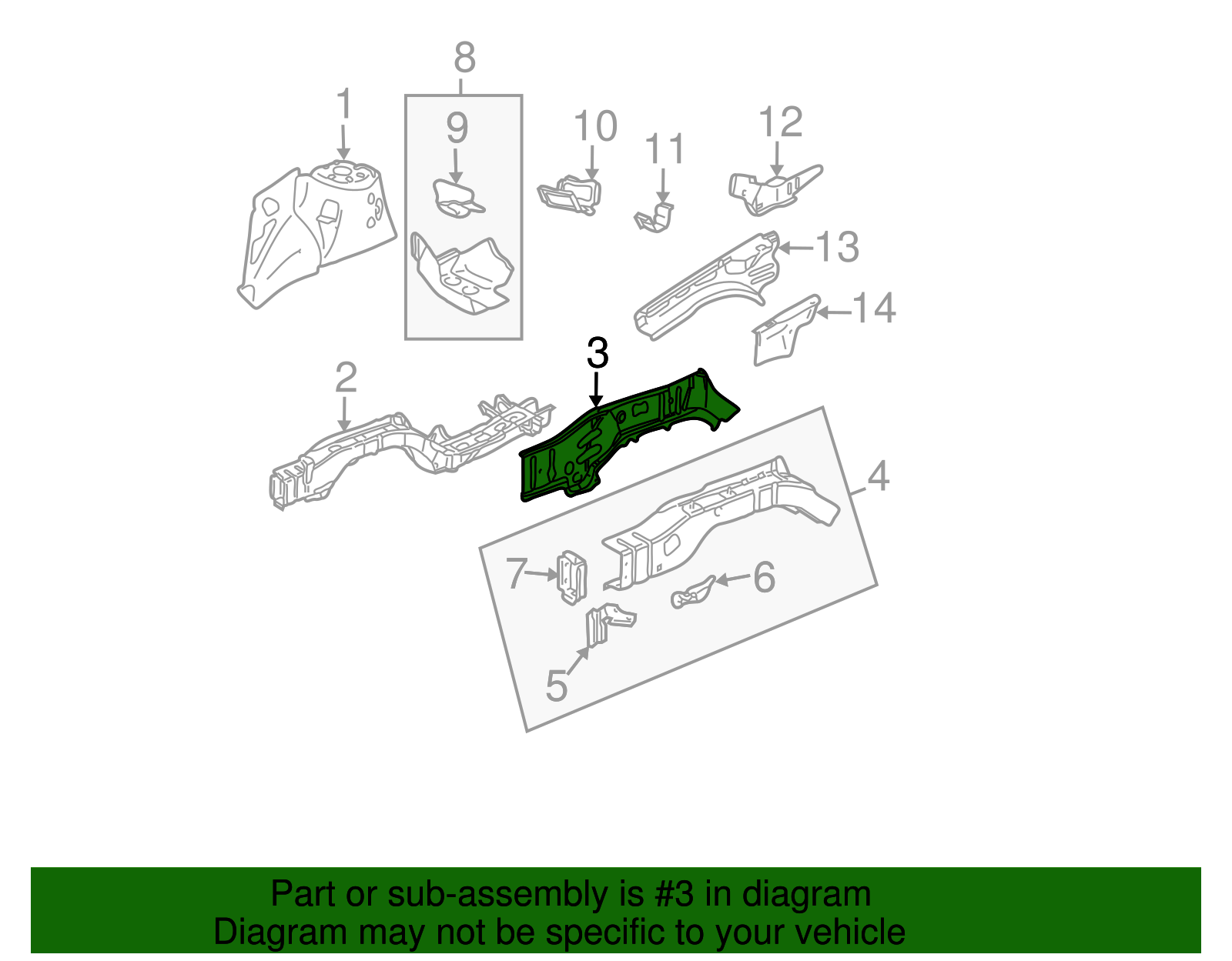 2002-2017 GM Passenger Side Front Compartment Outer Side Rail 25897355 ...