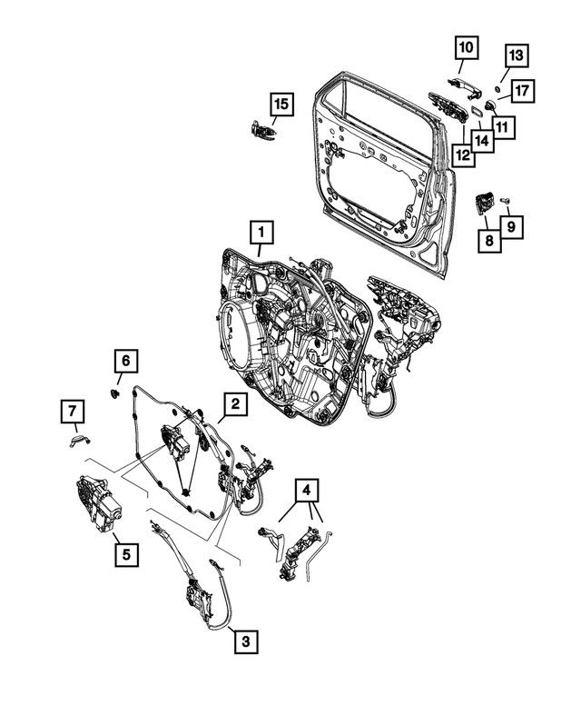 68411443AA - Doors, Door Mirrors and Related Parts: Front Door Module, Right for Jeep: Renegade Image