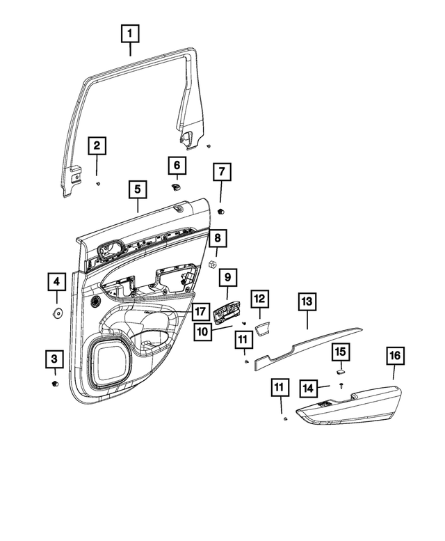 6GJ213V5AD - : Rear Door Trim Panel Assembly, Left for Mopar Image