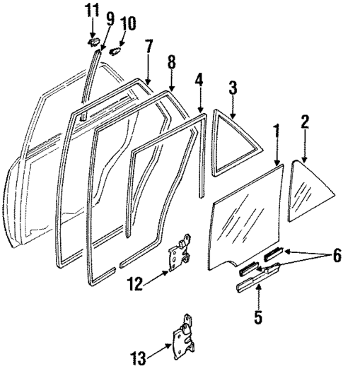 Glass - Rear Door for 1991 Mazda Protege #0