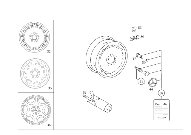 1404010502 - Wheels: Disc Wheel for Mercedes-Benz: 400SEL, 500SEC, 500SEL, 600SEL Image image