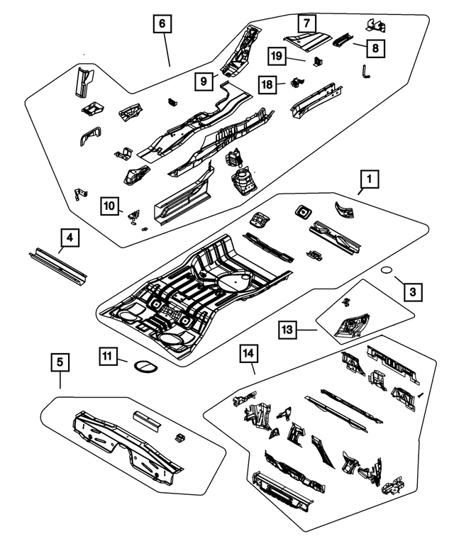 « 5076043AF – Body Sheet Metal Except Doors : Plancher Arrière Cuvette pour Mopar Image »