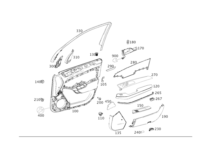 1667200970 - Driver Door: Door Trim for Mercedes-Benz: GL350, GL450, GL550, GL63 AMG, GLE300d, GLE350, GLE400, GLE63 AMG, GLS350d, GLS450, GLS550, GLS63 AMG, ML250, ML350, ML400, ML550, ML63 AMG Image image