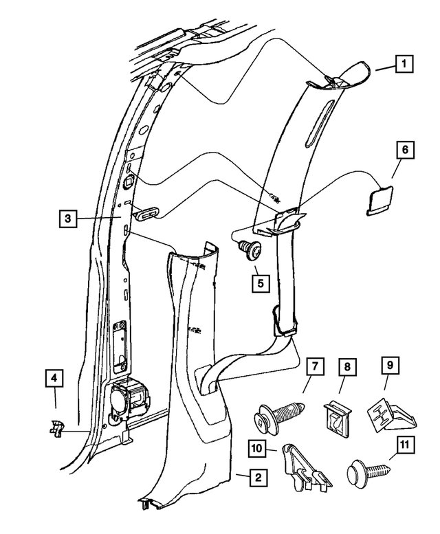 « UA53BD1AB – Interior Trim : Montant Milieu Moulure, Côté Gauche, Supérieur pour Mopar Image »