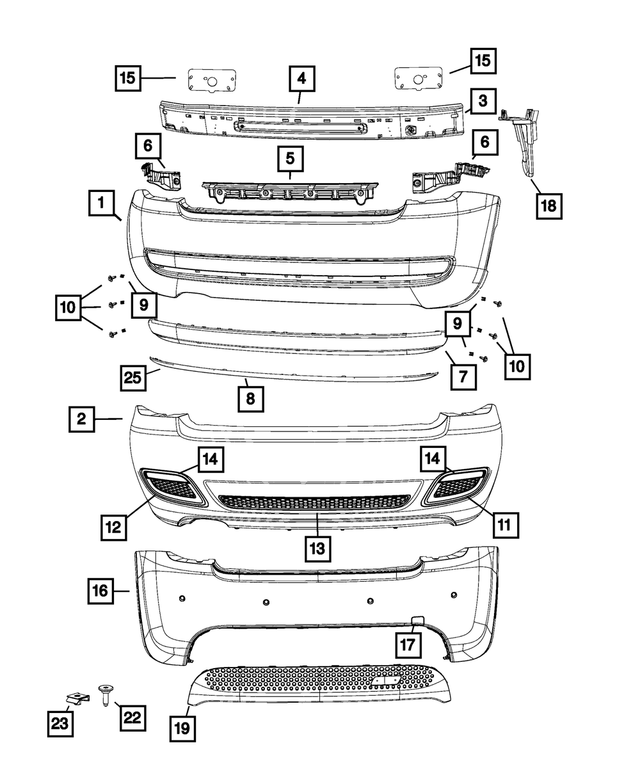 68104144AC - Frame, Bumper and Fascia: Rear Fascia for Mopar Image