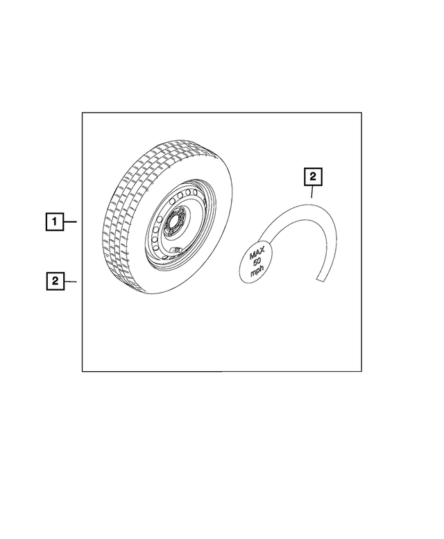 68427540AA - Wheels: Temporary Spare Tire Warning Label for Dodge: Hornet | Fiat: 500X | Jeep: Renegade Image