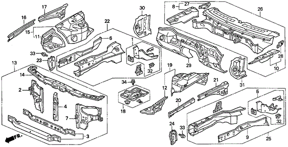 Front Bulkhead (V6) for 1997 Acura TL #0