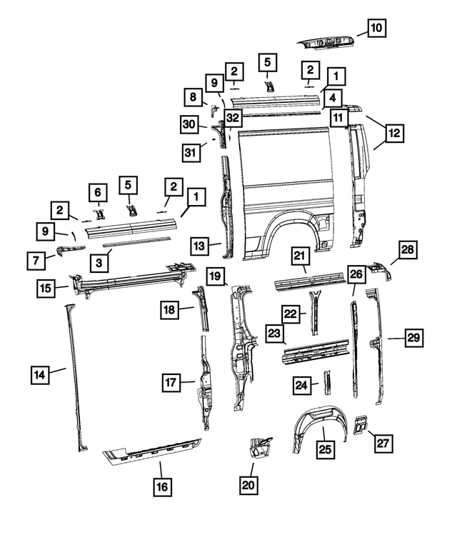 68118827AA - Body Sheet Metal Except Doors: Roof Rail Reinforcement for Ram: ProMaster 1500, ProMaster 2500, ProMaster 3500, ProMaster EV Image
