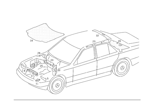Insulation in Engine Compartment, on Roof Rail and Rear End Pillar for 1988 Mercedes-Benz 300E #0