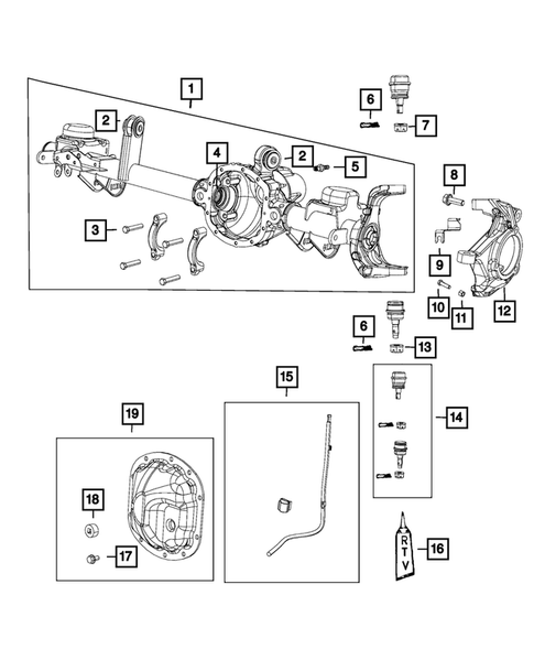 Front Axle;  Housing, Differential and Vent for 2016 Jeep Wrangler #1
