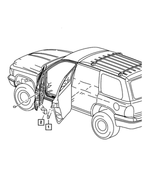 5056072AA - Labels All Vehicle Locations: Child Protection Lock Label for Chrysler: 300, Aspen, Pacifica, PT Cruiser, Sebring | Dodge: Charger, Dakota, Durango, Journey, Magnum, Neon, Ram 1500, Ram 2500, Ram 3500, Stratus Image