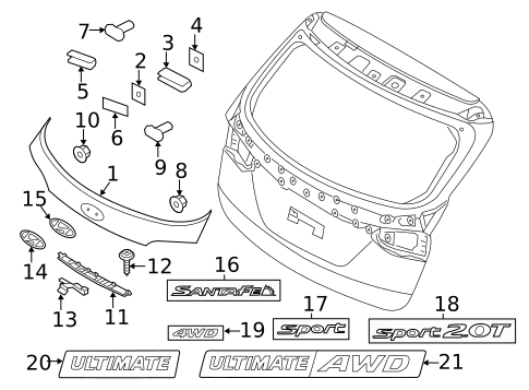 Exterior Trim - Lift Gate for 2015 Hyundai Santa Fe Sport #0